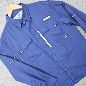 Realtree Fishing Shirt Men's Medium Patriot Blue Long Sleeve Vented Caped Hiking